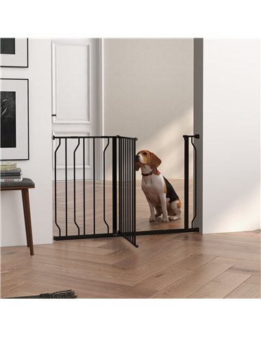 PawHut Wide Dog Safety Gate, with Door Pressure, for Doorways, Hallways, Staircases - Black