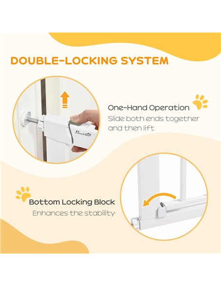 PawHut 75-82cm Pet Safet Gaye, Pressure Fit Stair, with Cat Flap, Double Locking, White - pic 143384 | FastDaddyshop