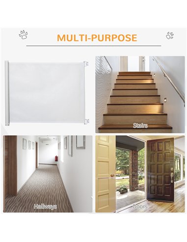 PawHut Retractable Stair Gate,  Dog Pet Barrier, for Doorway, Staircase, Hallway - White