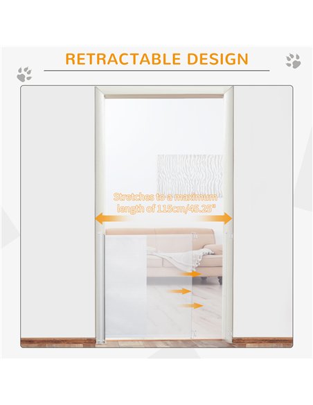 PawHut Retractable Stair Gate,  Dog Pet Barrier, for Doorway, Staircase, Hallway - White - pic 143394 | FastDaddyshop