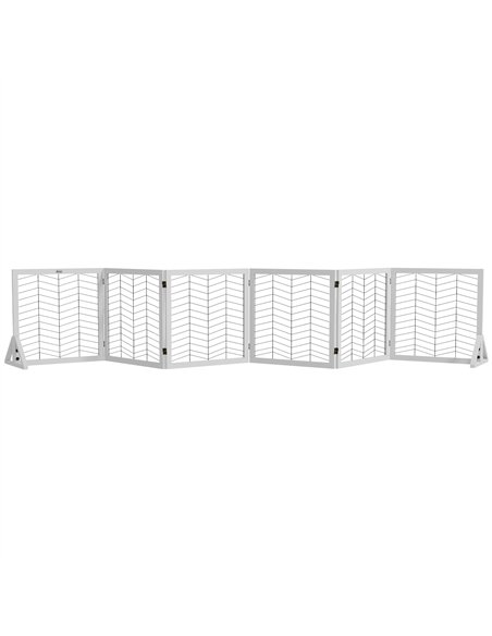PawHut 6 Panels Pet Gate, Wooden Foldable Dog Barrier w/ Two Support Feet, for Small, Medium Dogs - White - pic 143399 | FastDaddyshop