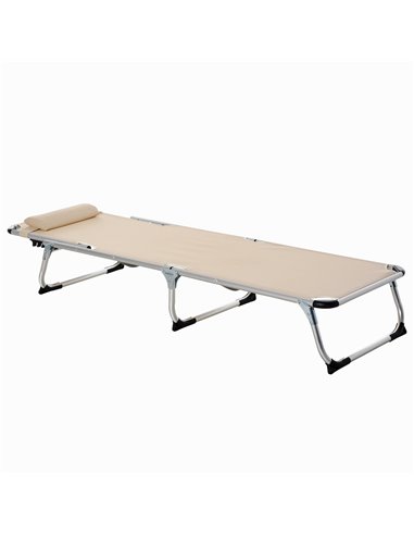 Outsunny Foldable Reclining Sun Lounger Lounge Chair Camping Bed Cot with Pillow 5-Level Adjustable Back Aluminium Frame Khaki