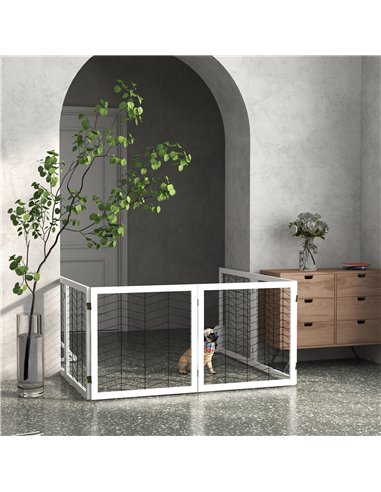 PawHut 6 Panels Pet Gate, Wooden Foldable Dog Barrier w/ Two Support Feet, for Small, Medium Dogs - White