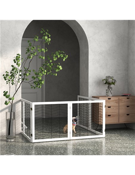 PawHut 6 Panels Pet Gate, Wooden Foldable Dog Barrier w/ Two Support Feet, for Small, Medium Dogs - White - pic 143400 | FastDaddyshop