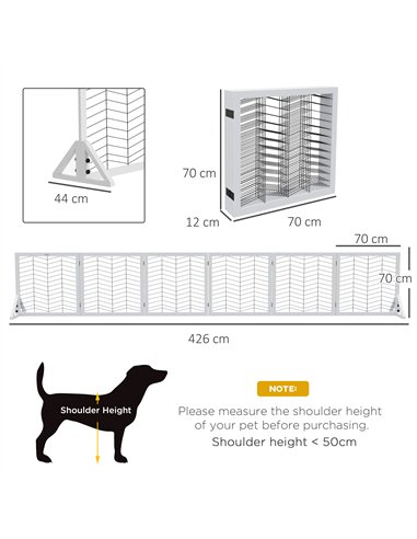 PawHut 6 Panels Pet Gate, Wooden Foldable Dog Barrier w/ Two Support Feet, for Small, Medium Dogs - White