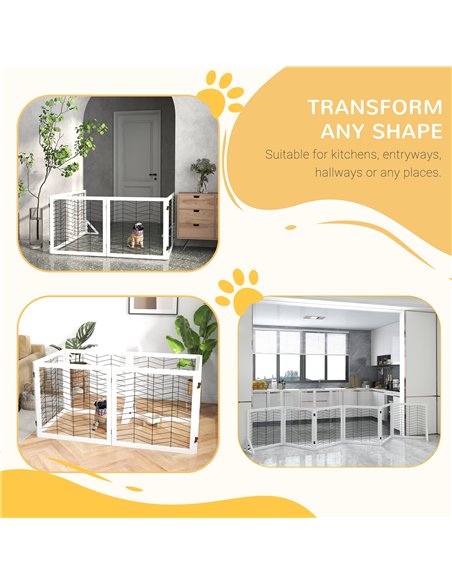 PawHut 6 Panels Pet Gate, Wooden Foldable Dog Barrier w/ Two Support Feet, for Small, Medium Dogs - White - pic 143404 | FastDaddyshop