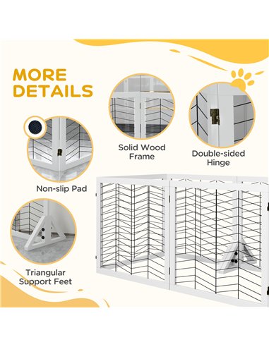 PawHut 6 Panels Pet Gate, Wooden Foldable Dog Barrier w/ Two Support Feet, for Small, Medium Dogs - White