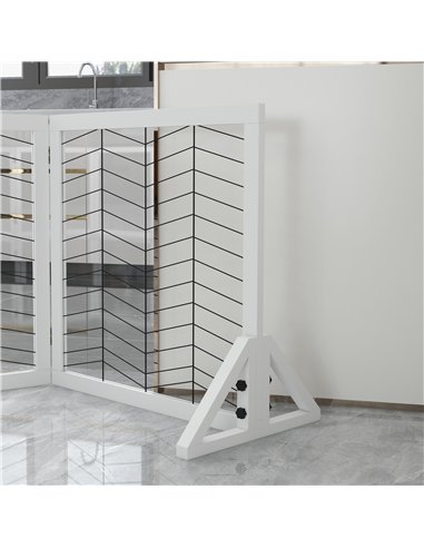 PawHut 6 Panels Pet Gate, Wooden Foldable Dog Barrier w/ Two Support Feet, for Small, Medium Dogs - White
