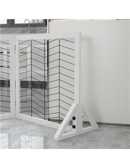 PawHut 6 Panels Pet Gate, Wooden Foldable Dog Barrier w/ Two Support Feet, for Small, Medium Dogs - White - pic 143406 | FastDaddyshop