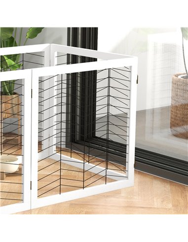 PawHut 6 Panels Pet Gate, Wooden Foldable Dog Barrier w/ Two Support Feet, for Small, Medium Dogs - White