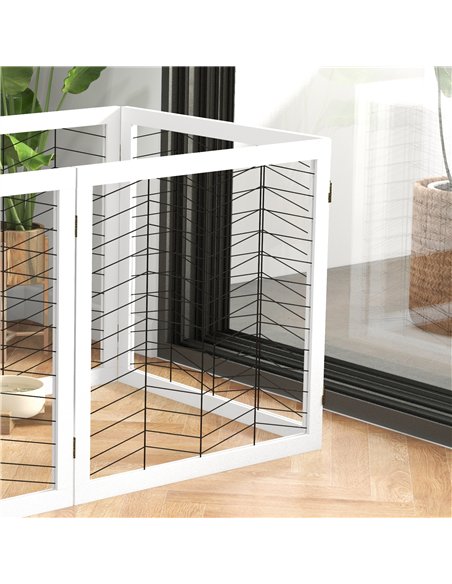 PawHut 6 Panels Pet Gate, Wooden Foldable Dog Barrier w/ Two Support Feet, for Small, Medium Dogs - White - pic 143407 | FastDaddyshop