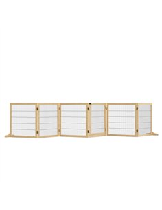 PawHut Wooden Pet Gate, Freestanding Dog Safety Barrier with Two Support Feet - Natural Tone