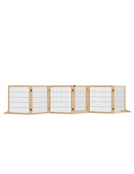 PawHut Wooden Pet Gate, Freestanding Dog Safety Barrier with Two Support Feet - Natural Tone - pic 143408 | FastDaddyshop