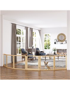 PawHut Wooden Pet Gate, Freestanding Dog Safety Barrier with Two Support Feet - Natural Tone 2