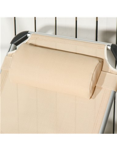 Outsunny Foldable Reclining Sun Lounger Lounge Chair Camping Bed Cot with Pillow 5-Level Adjustable Back Aluminium Frame Khaki