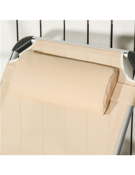 Outsunny Foldable Reclining Sun Lounger Lounge Chair Camping Bed Cot with Pillow 5-Level Adjustable Back Aluminium Frame Khaki - pic 14341 | FastDaddyshop