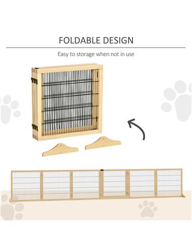 PawHut Wooden Pet Gate, Freestanding Dog Safety Barrier with Two Support Feet - Natural Tone