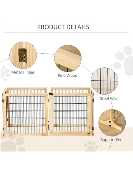 PawHut Wooden Pet Gate, Freestanding Dog Safety Barrier with Two Support Feet - Natural Tone - pic 143414 | FastDaddyshop