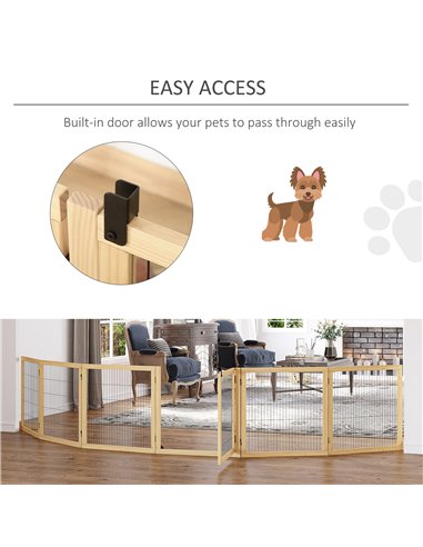 PawHut Wooden Pet Gate, Freestanding Dog Safety Barrier with Two Support Feet - Natural Tone