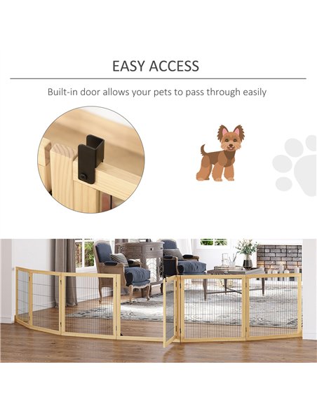 PawHut Wooden Pet Gate, Freestanding Dog Safety Barrier with Two Support Feet - Natural Tone - pic 143415 | FastDaddyshop