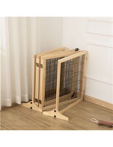 PawHut Wooden Pet Gate, Freestanding Dog Safety Barrier with Two Support Feet - Natural Tone