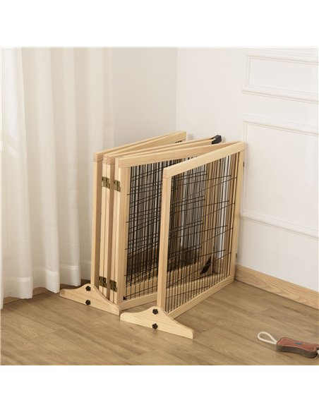 PawHut Wooden Pet Gate, Freestanding Dog Safety Barrier with Two Support Feet - Natural Tone - pic 143416 | FastDaddyshop