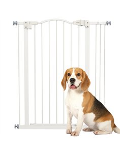PawHut Metal Pet Safety Gate Dog Gate Folding Fence 74-87cm, White