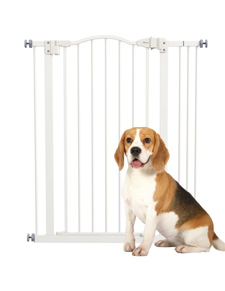 PawHut Metal Pet Safety Gate Dog Gate Folding Fence 74-87cm, White - pic 143417 | FastDaddyshop