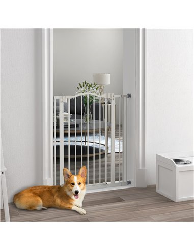 PawHut Metal Pet Safety Gate Dog Gate Folding Fence 74-87cm, White