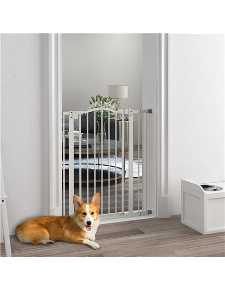 PawHut Metal Pet Safety Gate Dog Gate Folding Fence 74-87cm, White - pic 143418 | FastDaddyshop