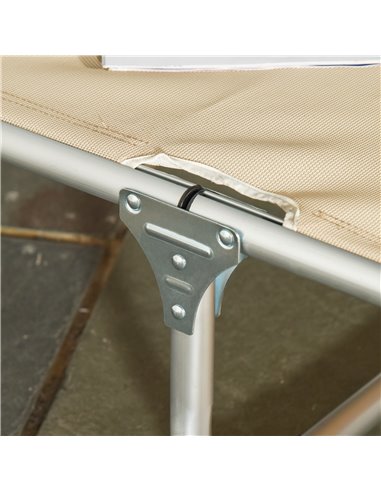 Outsunny Foldable Reclining Sun Lounger Lounge Chair Camping Bed Cot with Pillow 5-Level Adjustable Back Aluminium Frame Khaki