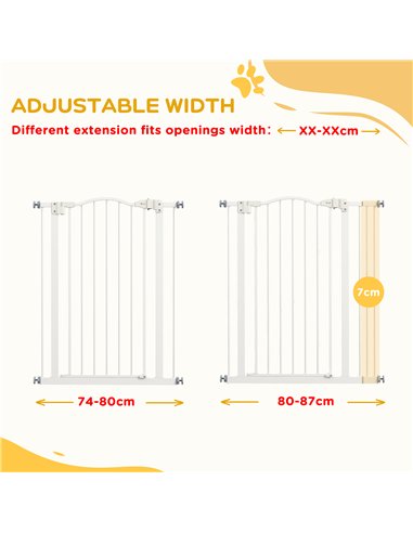 PawHut Metal Pet Safety Gate Dog Gate Folding Fence 74-87cm, White
