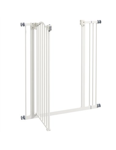 PawHut Metal Pet Safety Gate Dog Gate Folding Fence 74-87cm, White