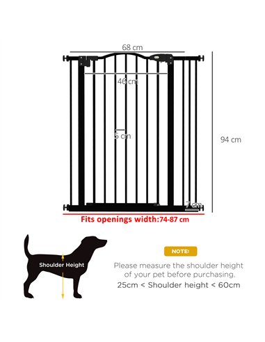 PawHut Metal Pet Safety Gate Dog Gate Folding Fence 74-87cm, Black