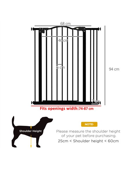 PawHut Metal Pet Safety Gate Dog Gate Folding Fence 74-87cm, Black - pic 143428 | FastDaddyshop