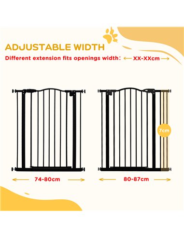 PawHut Metal Pet Safety Gate Dog Gate Folding Fence 74-87cm, Black