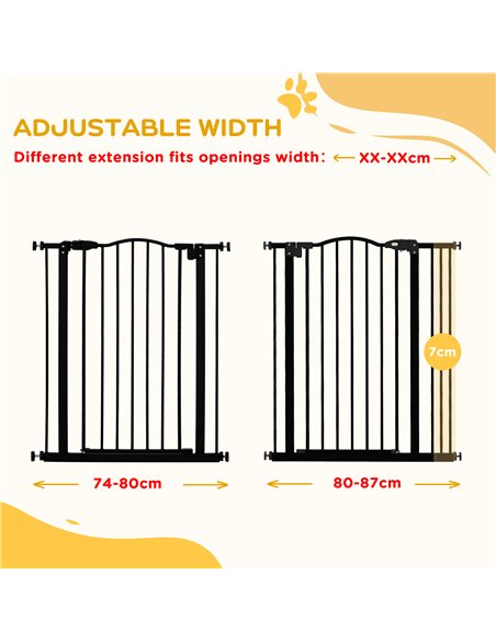 PawHut Metal Pet Safety Gate Dog Gate Folding Fence 74-87cm, Black - pic 143432 | FastDaddyshop