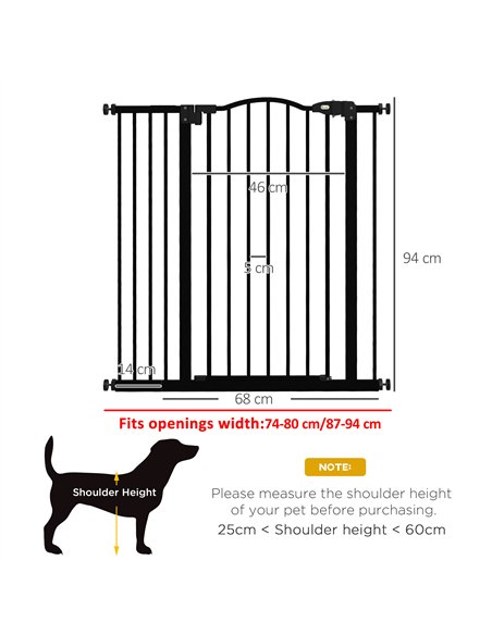 PawHut Pressure Fit Dog Stair Gate No Drilling Safety Gate Auto Close for Doorways, Hallways, 74-94cm Adjustable, 94cm Tall, Bla - pic 143437 | FastDaddyshop