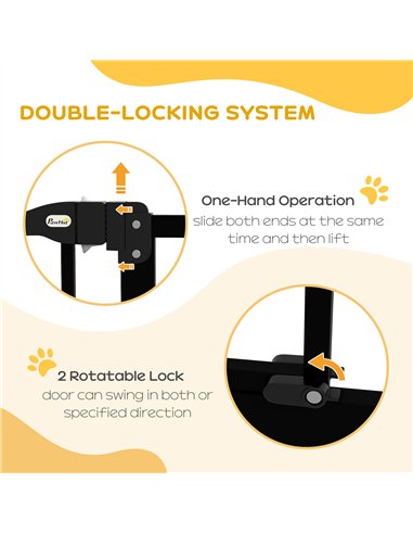 PawHut Pressure Fit Dog Stair Gate No Drilling Safety Gate Auto Close for Doorways, Hallways, 74-94cm Adjustable, 94cm Tall, Bla