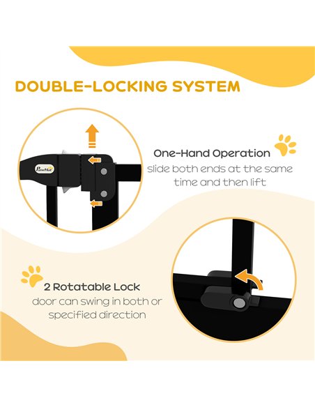 PawHut Pressure Fit Dog Stair Gate No Drilling Safety Gate Auto Close for Doorways, Hallways, 74-94cm Adjustable, 94cm Tall, Bla - pic 143438 | FastDaddyshop