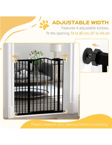 PawHut Pressure Fit Dog Stair Gate No Drilling Safety Gate Auto Close for Doorways, Hallways, 74-94cm Adjustable, 94cm Tall, Bla