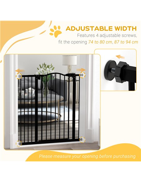 PawHut Pressure Fit Dog Stair Gate No Drilling Safety Gate Auto Close for Doorways, Hallways, 74-94cm Adjustable, 94cm Tall, Bla - pic 143441 | FastDaddyshop