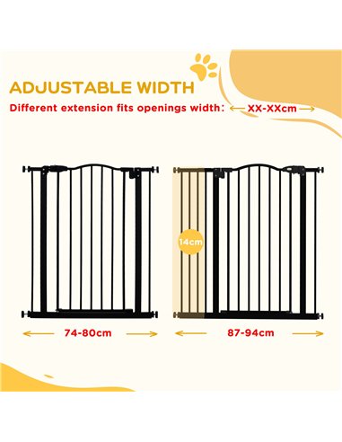 PawHut Pressure Fit Dog Stair Gate No Drilling Safety Gate Auto Close for Doorways, Hallways, 74-94cm Adjustable, 94cm Tall, Bla