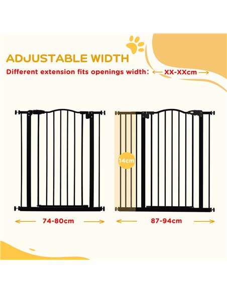 PawHut Pressure Fit Dog Stair Gate No Drilling Safety Gate Auto Close for Doorways, Hallways, 74-94cm Adjustable, 94cm Tall, Bla - pic 143442 | FastDaddyshop