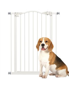 PawHut Pressure Fit Dog Stair Gate No Drilling Safety Gate Auto Close for Doorways, Hallways, 74-80cm Adjustable, 94cm Tall, Whi