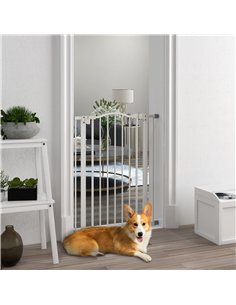 PawHut Pressure Fit Dog Stair Gate No Drilling Safety Gate Auto Close for Doorways, Hallways, 74-80cm Adjustable, 94cm Tall, Whi 2