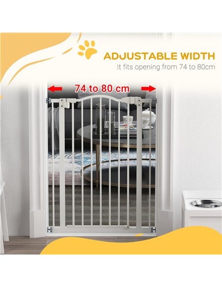 PawHut Pressure Fit Dog Stair Gate No Drilling Safety Gate Auto Close for Doorways, Hallways, 74-80cm Adjustable, 94cm Tall, Whi - pic 143450 | FastDaddyshop