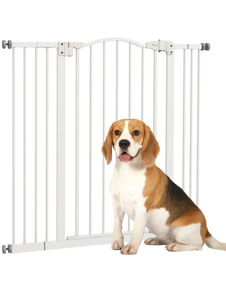 PawHut Pressure Fit Dog Stair Gate No Drilling Safety Gate Auto Close for Doorways, Hallways, 74-100cm Adjustable, 94cm Tall, Wh - pic 143462 | FastDaddyshop