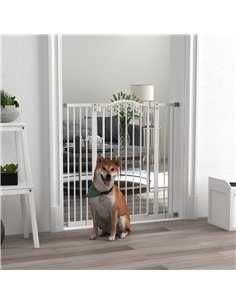 PawHut Pressure Fit Dog Stair Gate No Drilling Safety Gate Auto Close for Doorways, Hallways, 74-100cm Adjustable, 94cm Tall, Wh 2