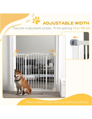 PawHut Pressure Fit Dog Stair Gate No Drilling Safety Gate Auto Close for Doorways, Hallways, 74-100cm Adjustable, 94cm Tall, Wh